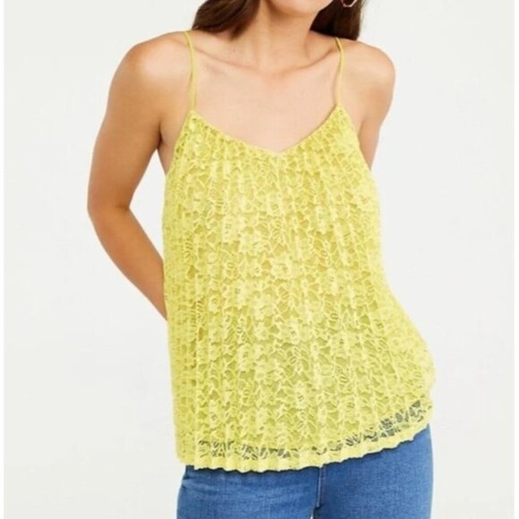 NWT Women's - Ann Taylor Yellow Pleated Lace Tank, Size XL - Picture 1 of 8